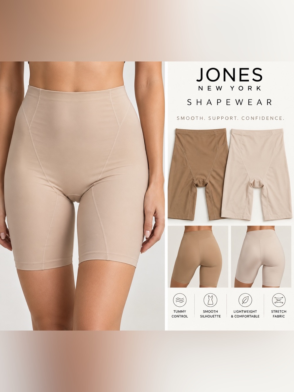 Jones New York Beige High-Waist Shaping Shorts